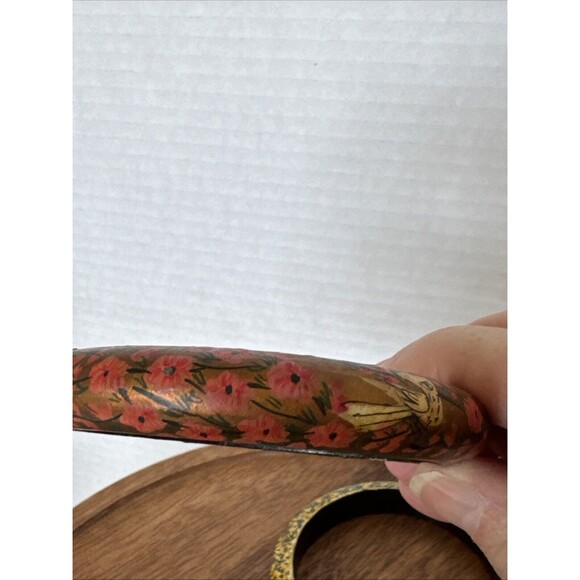 Vintage Set 2 Tree Of Life And 2 Birds Flowers Painted Wood Bangle Bracelets - Picture 13 of 16